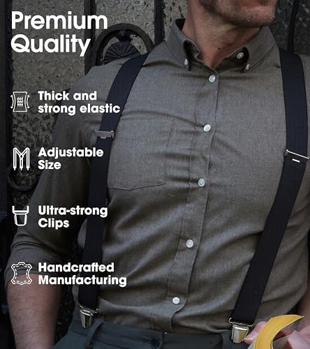 Image of PIERROT Men's Suspenders - One Size Adjustable and Elastic Suspenders for Men Trousers Heavy Duty with 4 Very Strong Clips