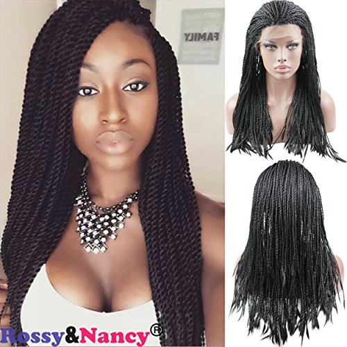 Rossy&Nancy Cheap Micro Braided Synthetic Lace Front Wigs with Baby Hair for Black Women Natural Black Color 16inch