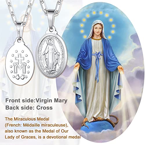 Image of U7 Virgin Mary Necklace for Women,18K Gold Plated /Sterling Silver Oval Miraculous Medal Virgin Mary Pendant Necklace