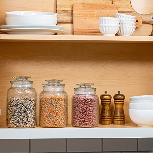 Image of Le'raze Food Storage Containers with Airtight Lids - Retro Design - Pantry Organization, Glass Canisters Storage for Cookies, Tea, Sugar, Candy Jars, Sugar Packet, Set of 3