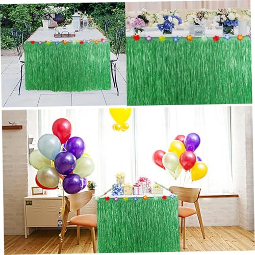 Jupe de table hawaïenne en herbe avec fleurs ornées pour décor tiki - 3