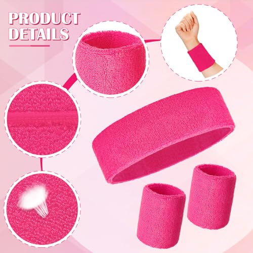 Image of 24 Pieces 80s Neon Sweatbands Set, Include 8 Sports Headbands and 16 Sweat Wristbands Elastic Athletic Tennis Sweat Bands Bulk for Man Woman
