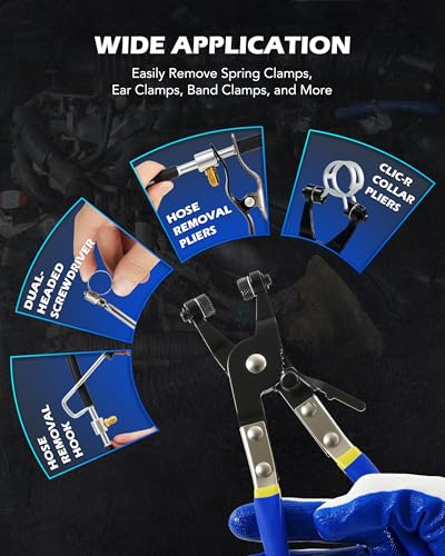 Image of OMT 35pc Master Disconnect & Hose Clamp Pliers Tool, Car AC Fuel Line Kit | Auto Long Reach Hose Clamp Remover Kit with Clic R Type Swivel Jaw, Fuel A /C Disconnect Pliers For Ford Chevy Dodge Vehicles