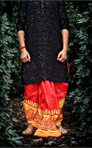 Image of Men's Ready to Wear Pant System Printed MAYUR PUCHHA Dhoti for Marriage, Pooja, Festival etc.(GC010)