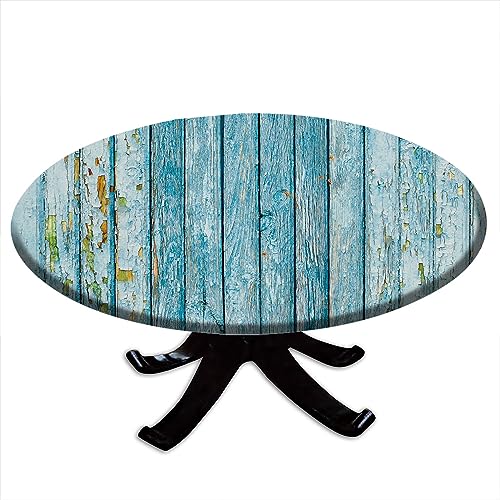 Wood Grain Fitted Table Cover for Round Tables, Farmhouse Elastic Tablecloth for Indoors Party Dining Home Picnic Fits Tables Up to 32