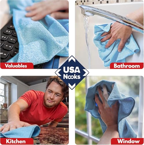 Image of USANOOKS Microfiber Cleaning Cloth - Turq - 8Pcs (12.5x12.5 inch) High Performance - 1200 Washes, Ultra Absorbent Car Towel Traps Grime & Liquid for Streak-Free Mirror Shine - car Washing Cloth