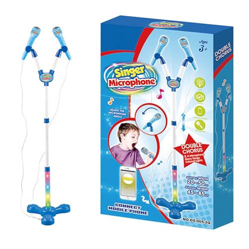 Stable Base Double Mic Stand for Kids Adjustable Height ABS Light Weight Antislip for Interactively Playing Children Mic Stand