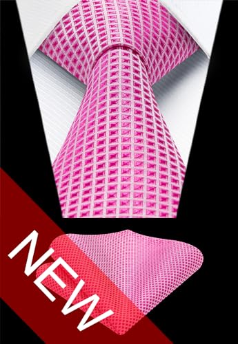 Image of HISDERN Ties for Men Formal Business Plaid Checked Mens Ties and Pocket Square Set Classic Wedding Necktie Handkerchief