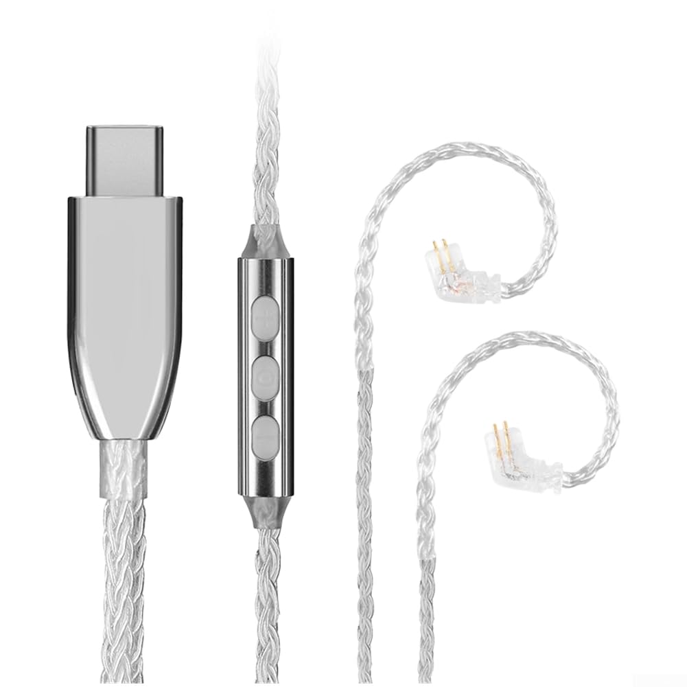 MMCX 0,78 mm IEM-Upgrade-Kabel, versilbertes Kupfer, USB-C-HiFi-Audiokabel mit Mikrofon, Inline-Steuerung für SE215 SE535 Kopfhörer (0,78 Typ-C)