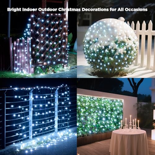 Image of Led Net Lights Christmas Lights Outdoor 200Leds 9ft x 6ft Upgraded White Christmas Net Lighting, Waterproof 5mm LED Wide Angle Outdoor Indoor Mesh Net Light for Trees, Bushes, Shrubs Decorations
