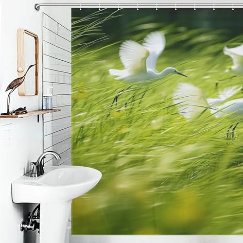 Rideau de douche séchage rapide Aigrette en tissu polyester imperméable - 6