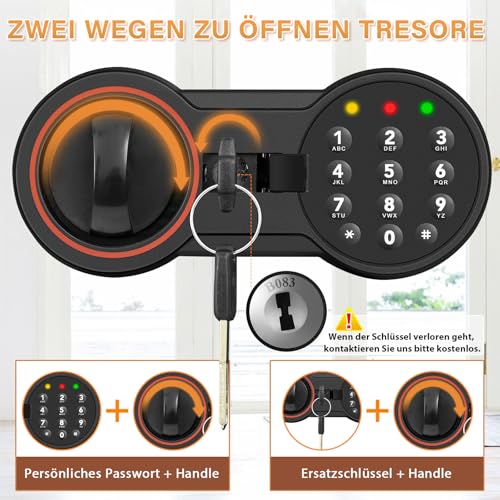 70L Großer Safe Tresor, Digitale Tresore mit Schlüssel, Alarmsystem und Abnehmbares Regal, Möbeltresor für Zuhause, Geld, Dokument and Wertgegenstände