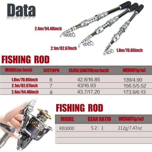 Canne à pêche télescopique en carbone robuste avec sa roue rotative fluide