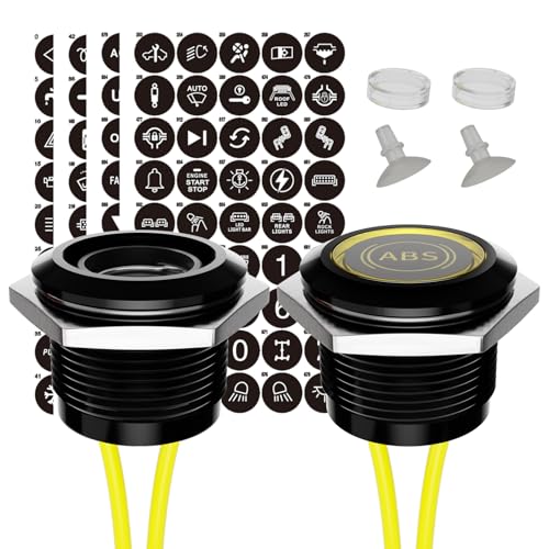 FILN 2個19mm 12-24V自動車用LEDランプ、自動車内装用小型LEDランプ、185個の交換可能符号を搭載、防水信号ランプ、ナビゲータ、ダッシュボード、指向車、電線付きトラック船（黄）