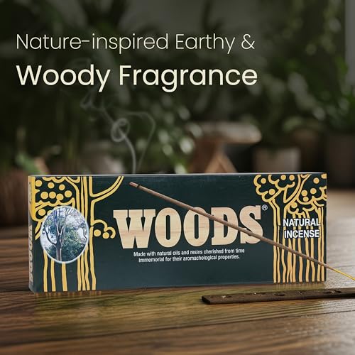 Image of Cycle Pure Woods Natural Incense Sticks (9 Inch) with Ash Catcher | Agarbatti with Wooden Stand | Woody, Sandal, Resin, Masala, Amber, Natural Fragrance for Puja Rituals & Meditation | 130gm Pack of 1