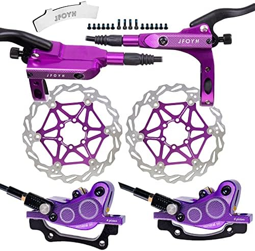 JFOYH 4-Piston MTB Hydraulic Brake Set with 160mm Floating Disc Rotors, Front and Rear Hydraulic Disc Brake Kit for MTB(Pre-Bled, Left-Front/Right-Rear)-Purple