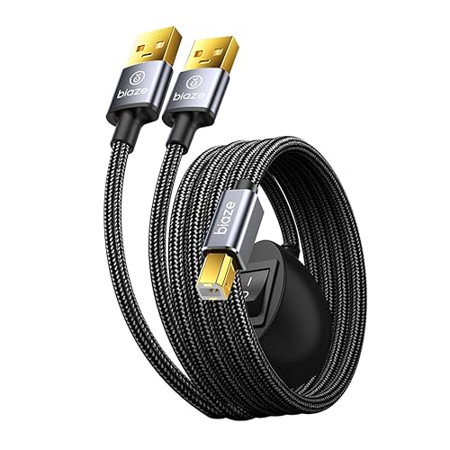 biaze Printer Cable Splitter 2 in 1 Out, USB 2.0 Sharing Switch for Two Computers to One USB Device, 3.5m/11.5ft USB A to B Data Cable for Printer, Scanner, Keyboard, Mouse, Plug and Play