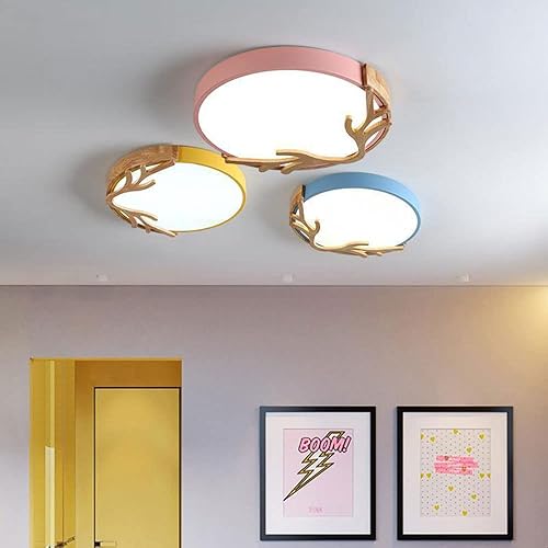 Miniatura 2 de Lámpara de araña moderna de 19.7 pulgadas, lámpara de techo empotrada de metal de madera 3000k4000k6500k 36W3120lm lámpara de techo plana redonda