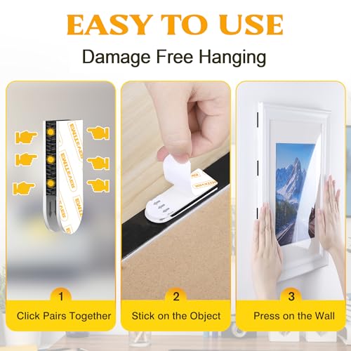 Image of EMITEVER Heavy Duty Picture Hangers, Damage Free Hanging Hooks Without Nails, Medium Wall Strips Adhesive Poster Sticky Black 20-Pairs (40 Strips)