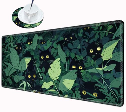Image of Gaming Mouse Pad Black Cute Cat Desk Mat Large Mousepad 31.5''X15.75'' Desk Pad XXL Computer Mat Big Non-Slip Mouse Mat for Women Office Work Home
