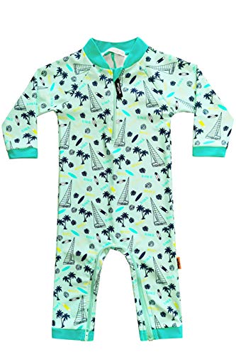 Baby Long Sleeve Green Surfboard Beach Swimwear Boy One-Piece Sailboat Swimsuit Sun Protection Rash Guard 12-18 Months