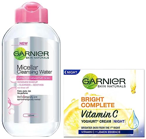 Image of Garnier Skin Naturals, Micellar Cleansing Water, 125ml & Garnier Bright Complete VITAMIN C YOGHURT Night Cream, 18g