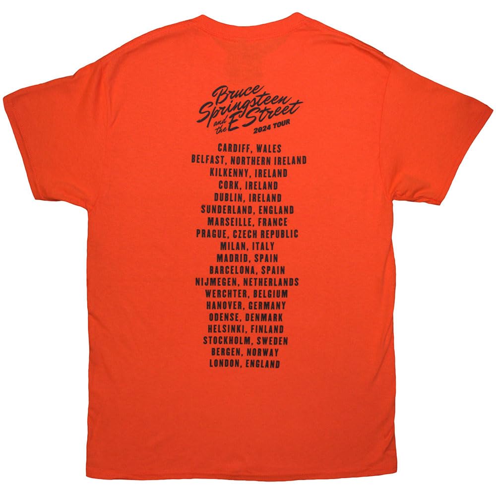 Rock Off officially licensed products Men's Bruce Springsteen Tour '24 River Font T-Shirt Orange