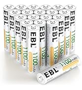 EBL Lot de 20 AAA Piles Rechargeables NI-MH 1100mAh Haute Capacité, 1.2V HR03 Piles AAA Rechargea...