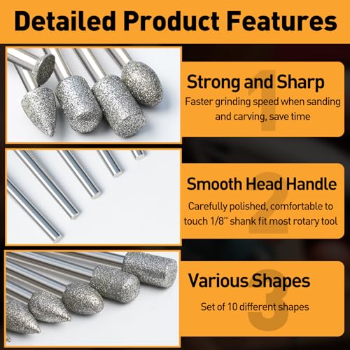 20 Stück 120 Körnung Diamant Fräser Set, Diamant Frässtifte Schleifstifte für Dremel Zubehör mit 1/8 Schaft für Stein Glas Keramik Schleifen, Schnitzen, Polieren, Gravieren, Bohren