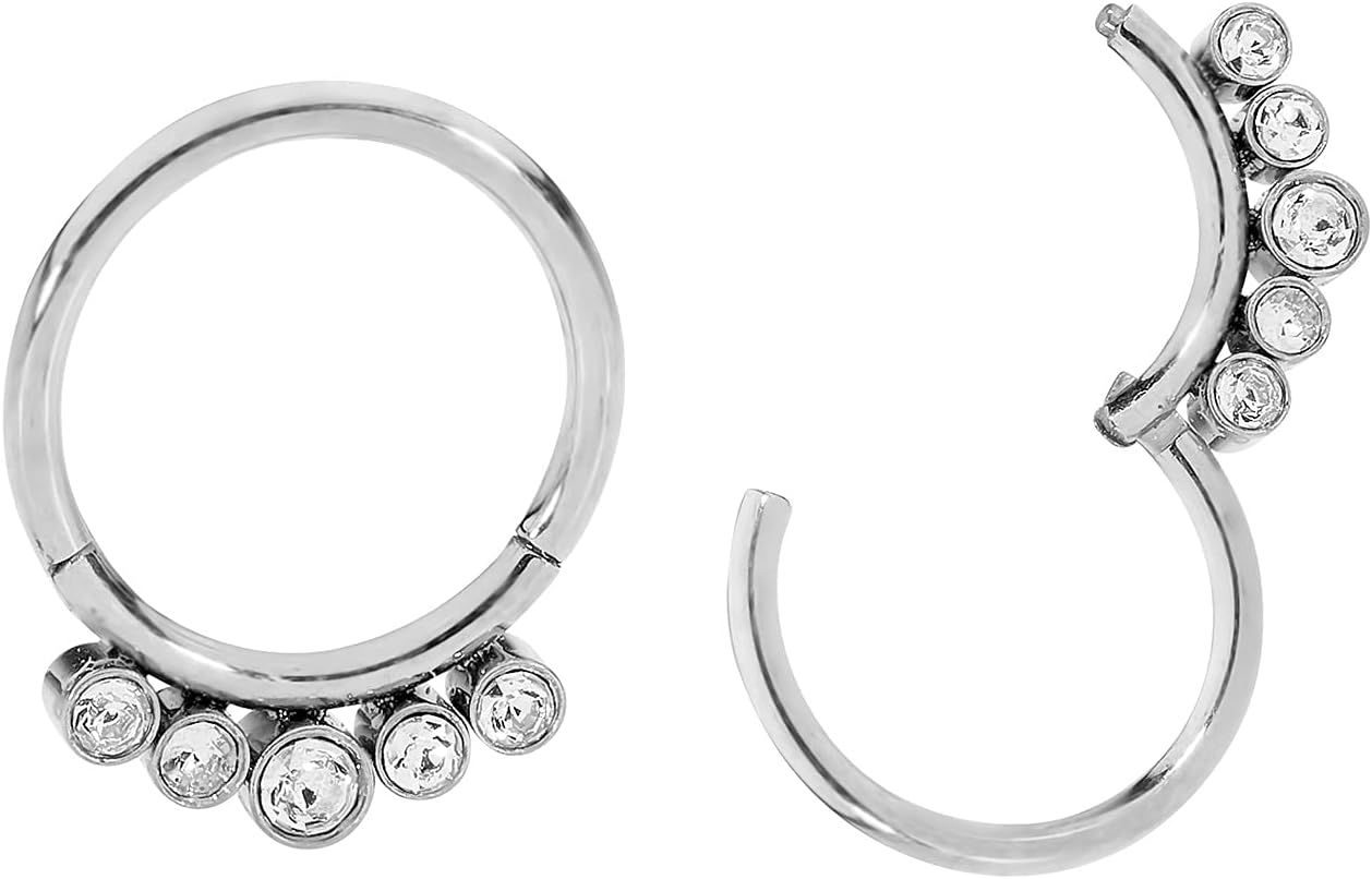 365 Sleepers 316L Surgical Steel Hypoallergenic 16G Gem Septum Jewelry Hinged Segment Ring Body Piercing Hoop Lip Rings Helix Cartilage Rook Sleeper Earrings 8mm – 10mm