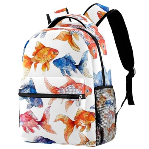 Sac à dos d'école Campus avec motif poisson dessiné main pour fille et garçon