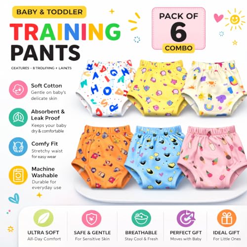 Image of SoftPadded Toddler Training Underwear | 18-36M | 6PCS | Training Pants | Mixed Colours | Soft Cotton Leakproof Potty Training Underwear | Breathable Washable Pants for Toddlers
