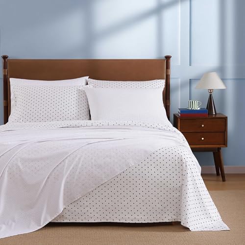 Image of Tommy Hilfiger - Full Size Sheet Set, Crisp & Tailored Cooling Sheets with a Smooth Cotton Percale Lightweight Feel - Bed Sheets with Matching Pillowcases & Fitted Sheet (Daystar)