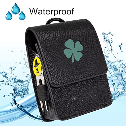 Golf Rangefinder Case Premium Leather for Bushnell Callaway Universal Range Finder Carry Bag with Tee Holder Belt Clip for Most Brands Rangefinders (Black2)