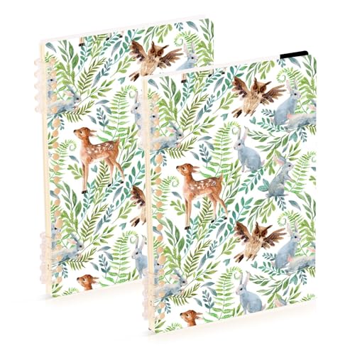 Watercolor Wild Herbs Flowers Woodland Animals Spiral Notebook Journals 2 Pack, Hardcover Lined Journal for Women, A5 College Ruled Notebooks for Journaling Writing Work Office School 5.7x8.3 Inch