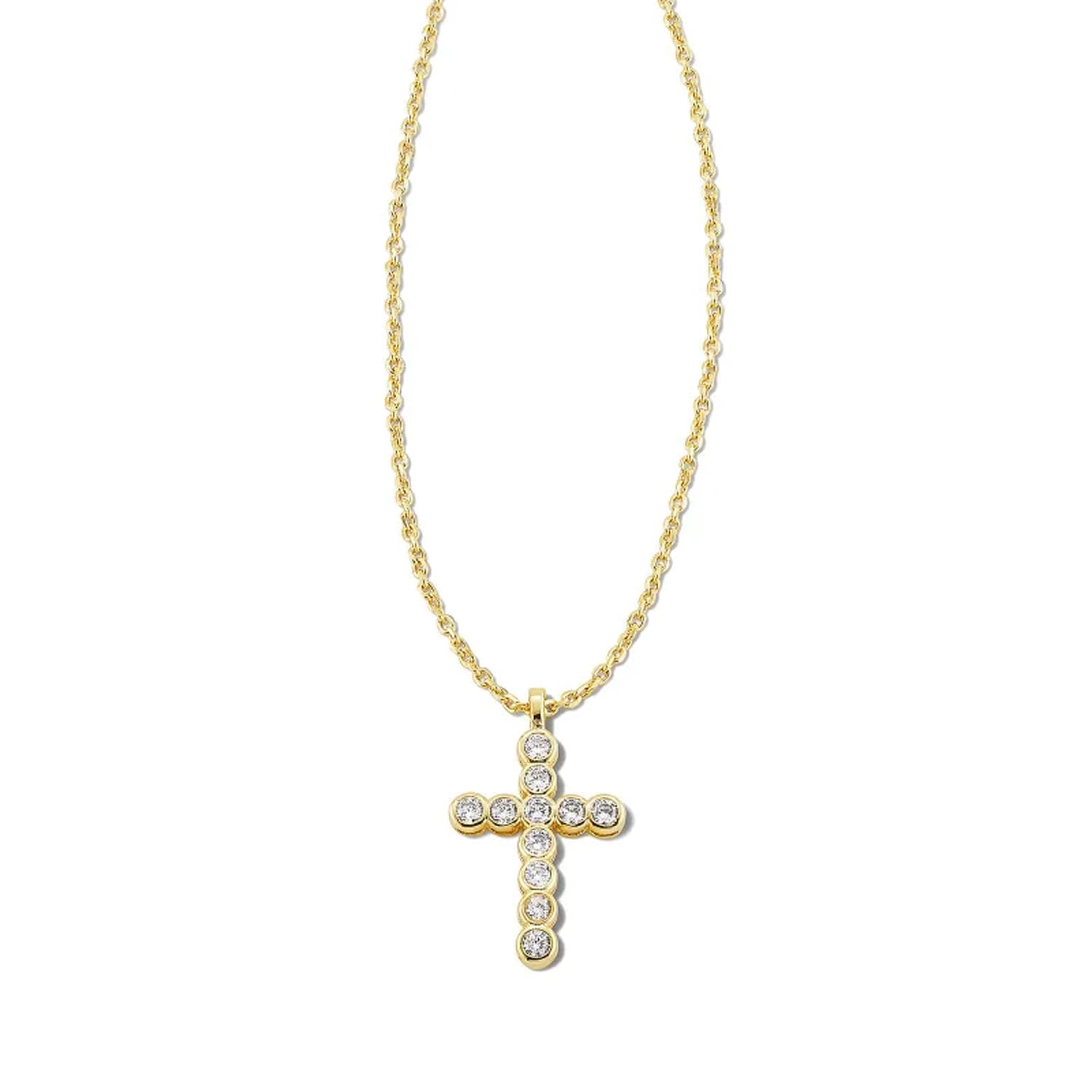Kendra Scott Cross Crystal Pendant Necklace 14k Gold Plated Brass Crystal Fashion Jewelry for Women