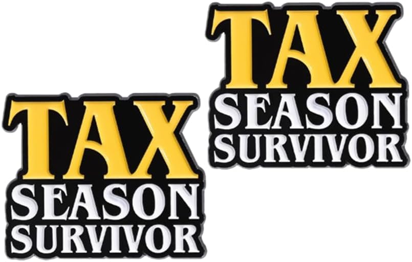 QTAOEIONG Tax Season Survivor Enamel Brooch 2 Pcs Badge Lapel Pin for Men Women