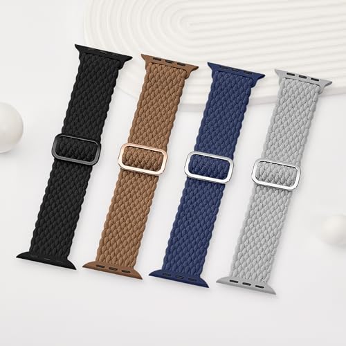 Image of 4 Pack Braided Stretchy Bands Compatible with Apple Watch 40mm 41mm 38mm 42mm 44mm 45mm 46mm 49mm Women Men, Breathable Nylon Elastic Daily Use Straps for iWatch Series 11 /10 9 8 7 6 5 4 3 SE /Ultra 2