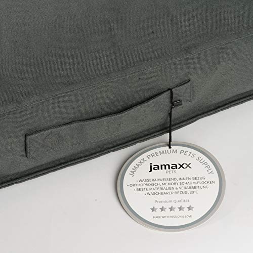 JAMAXX Premium Hundekissen - Orthopädisch Memory Schaumstoff-Flocken, Waschbar Abnehmbarer Bezug Wasserabweisend - Hundebett mit Canvas Stoffbezug PDB1007 (S) 65x50 grau