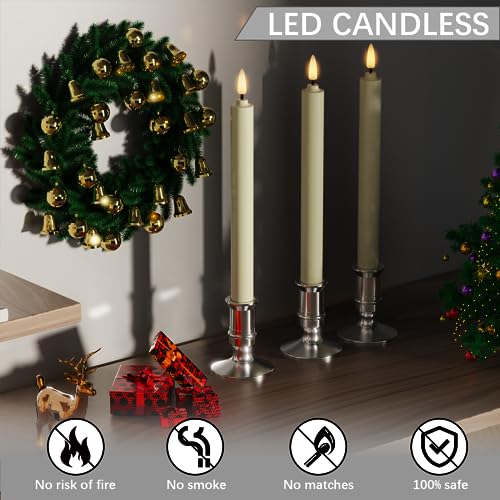 Image of PrettyCare Set of 6 Flameless Battery Powered Ivory Taper Window Candles with Remote & Timer, Removable Holders, Suction Cups - Christmas Decorations