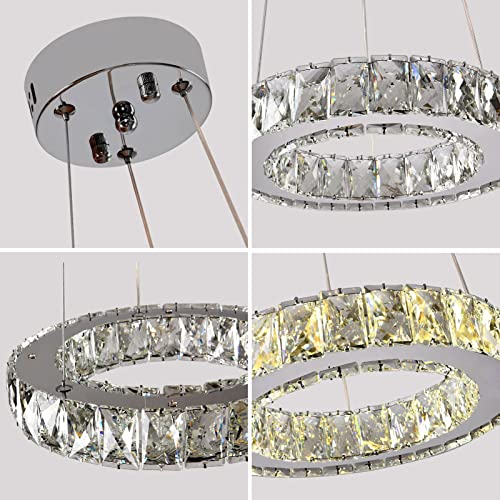 Zaqtan Ring Crystal Chandelier Pendant Lighting Ceiling Light Fixture Led White Warm Natural Light Color Adjustable Height 11.81" Diameter 16 W #TOP3