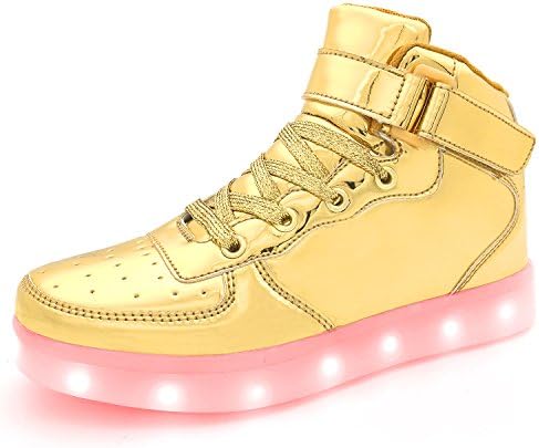 APTESOL Flashing Rechargeable Fashion LED Sneakers Youth Kids Toddler Cute Shoes for Halloween Xmas School Party Birthday Best Gift (Gold Big Kid Size 4.5)