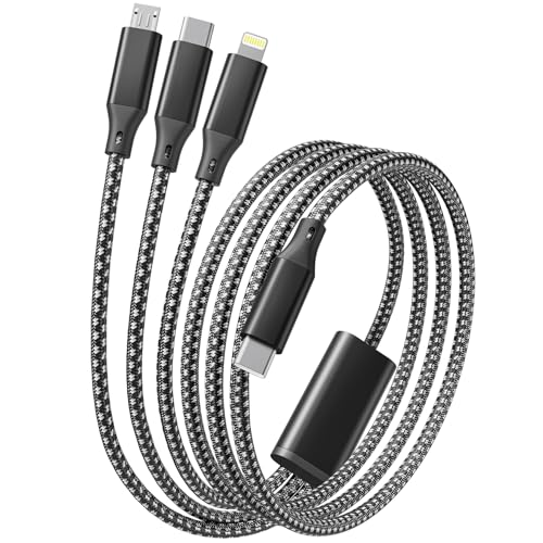 USB C Multi Charging Cable 4FT USB C Port 3 in 1 Multi Charger Cable Apple MFi Certified Nylon Braided USB Fast Cord with Type-C Micro USB Lightning for Most Cell Phone/iPad/iPhone/Tablet