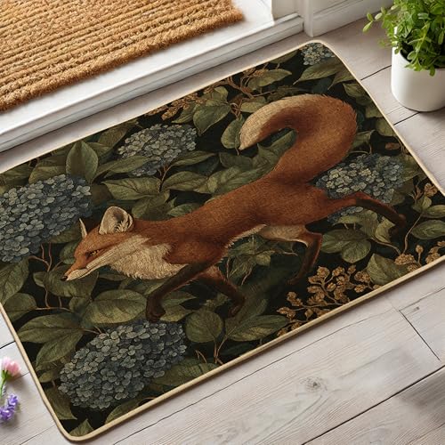 Paillasson renard d'automne marron et gris pour entrée extérieure et intérieure, décoration rustique, en caoutchouc imperméable, antidérapant, absorbant...