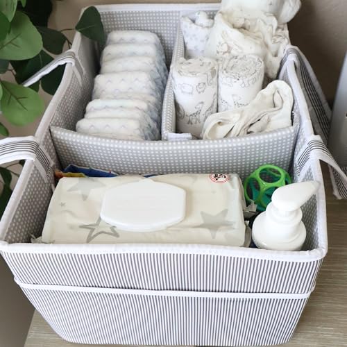 Image of Lily Miles Baby Diaper Caddy - Organizer Tote Bag for Infant Boy or Girl - Baby Shower Basket - Nursery Must Haves - Registry Favorites - Newborn Caddie Car - Gray /Gray, Extra Large
