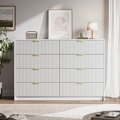 Image of MAISONARIA White Dresser for Bedroom, 8 Drawer Double Dresser, Modern Chest of Drawers for Bedroom, Living Room, Entryway and Closet, 55 inch L x 15.7 inch D x 37.4 inch H