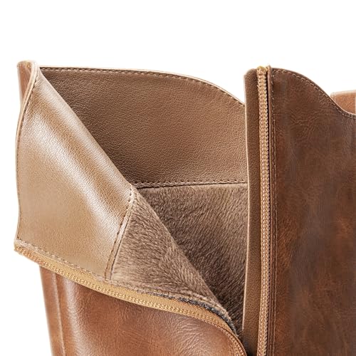 DREAM PAIRS Women's Knee High Boots, Buckle Riding Boots,Size 7,Light Brown,UNCLE