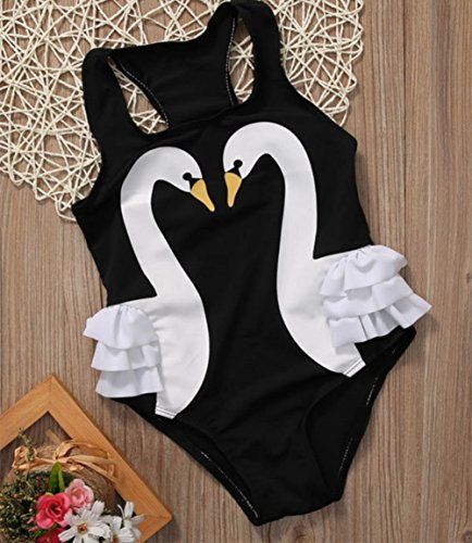 stylesilove Kid Girls One-Piece Swan Print Ruffle Swimsuit Beachwear Bathing Suit2