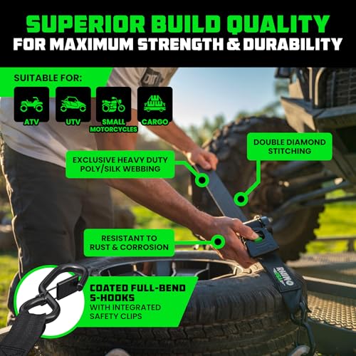 rhino usa retractable ratchet straps 2-pack - 2 inch x 10 feet 3033lb break strength - heavy duty auto self retracting tie down straps for truck cargo trailer motorcycle rad amp more - black