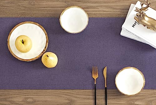 Image of ZeeMart Basic Linen Style Table Runner, 14 x 60 Inch Dark Purple Chambray, Rustic Farmhouse Purple Table Runners 60 Inches Long, Everyday Polyester Table Runner - Machine Washable & Easy Care